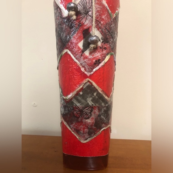 Handmade Glass Decorative Painted Red & Floral Patterned Patterned Vase - Picture 7 of 16